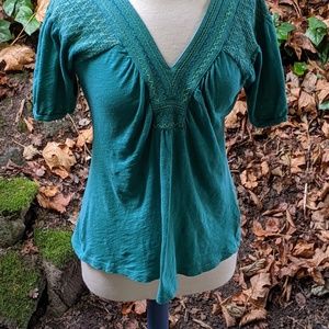 Anthropologie Green V-Neck Top